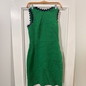 J. Crew Vibrant Green Dress with Dark Blue Accents